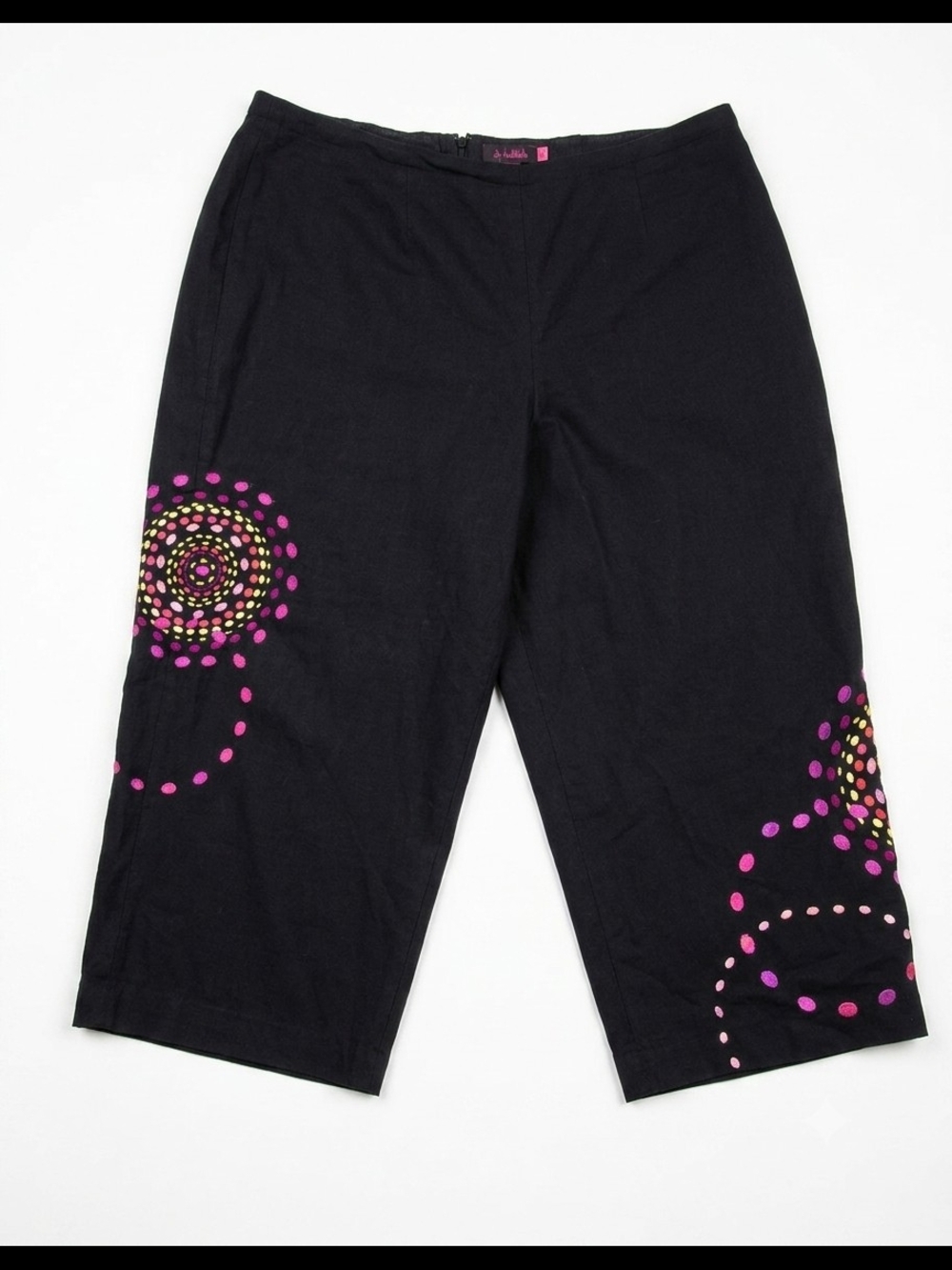 Vintage Sara Isabella Plus Size 18 100% Linen Crop Pants Boho Embroidered